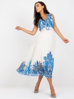 Hurtownia Niebieska midi plisowana sukienka one size z printami 
                                 zdj. 
                                1