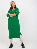 Hurtownia Zielona midi sukienka dresowa z kieszeniami
                                 zdj. 
                                1