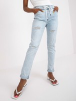 Jasnoniebieskie jeansy damskie z dziurami na kolanach
                                 zdj. 
                                5