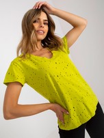 Limonkowy bawełniany t-shirt z dziurami 