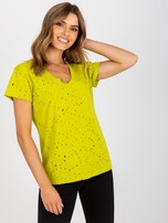 Limonkowy bawełniany t-shirt z dziurami 
                                 zdj. 
                                5