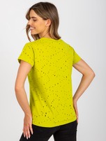 Limonkowy bawełniany t-shirt z dziurami 
                                 zdj. 
                                3