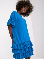 Niebieska damska sukienka mini z falbankami Melanie RUE PARIS
                                 zdj. 
                                2