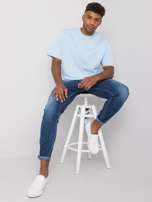 Niebieskie jeansy męskie regular fit z przetarciami Rylan
                                 zdj. 
                                4