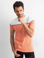 Pomarańczowy t-shirt męski w paski
                                 zdj. 
                                1