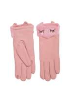Różowe ocieplane rękawiczki z futerkiem
                                 zdj. 
                                2