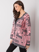 Różowo-szary sweter na guziki Janaya RUE PARIS
                                 zdj. 
                                3