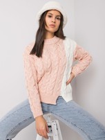 Różowy damski sweter w warkocze Biarritz RUE PARIS
                                 zdj. 
                                1