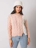 Różowy damski sweter w warkocze Biarritz RUE PARIS
                                 zdj. 
                                3