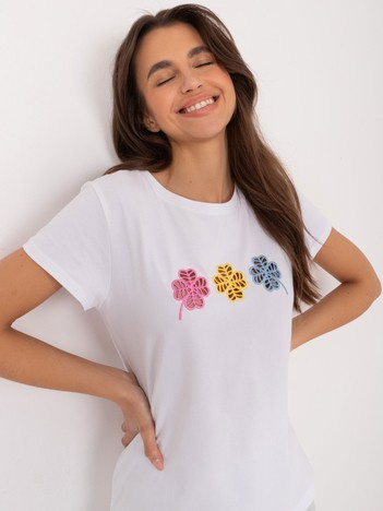 Hurt Biały t-shirt z ażurową aplikacją BASIC FEEL GOOD