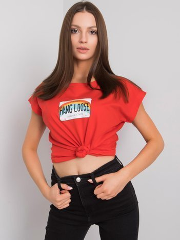 Czerwony t-shirt z nadrukiem Aloha