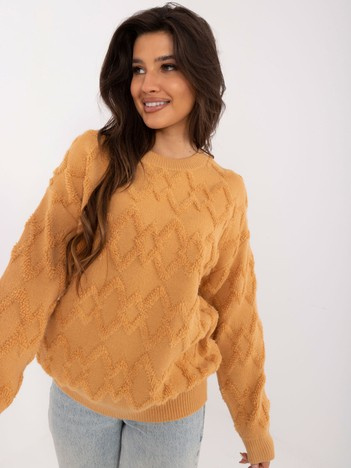 Hurt Camelowy damski sweter oversize ze ściągaczami