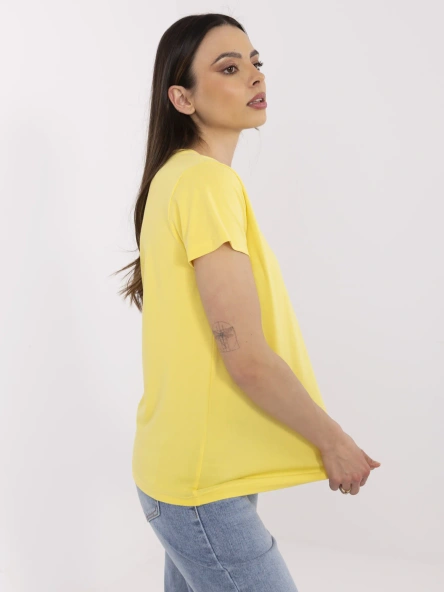 Żółty damski t-shirt z dekoltem V BASIC FEEL GOOD