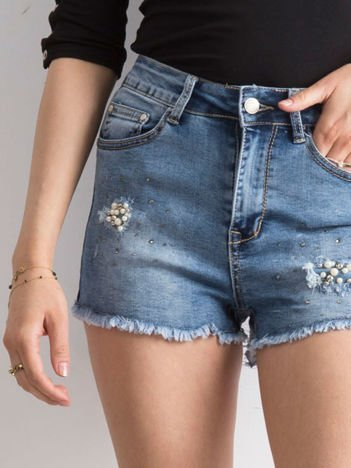 Modri jeans kratke hlače s biserki.