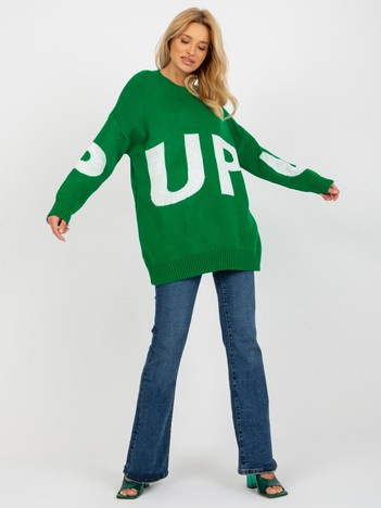Hurt Zielony damski sweter oversize z napisem RUE PARIS