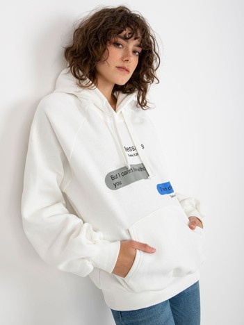 Hurt Ecru dresowa bluza oversize kangurka z napisami 