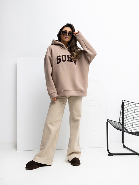 Ciemnobeżowa bluza oversize z ociepleniem RUE PARIS 