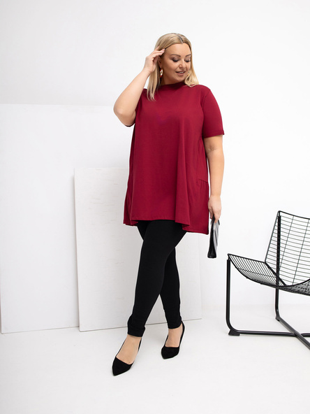 Bordowa damska bluzka plus size z bawełny 