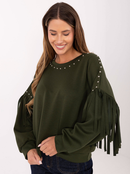 Khaki damska bluza z frędzlami RUE PARIS 