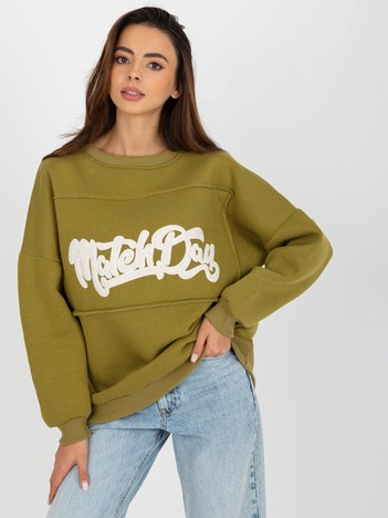 Hurtownia Oliwkowa dresowa bluza bez kaptura oversize 