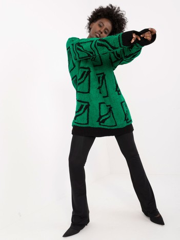 Hurt Zielony damski sweter oversize z wełną