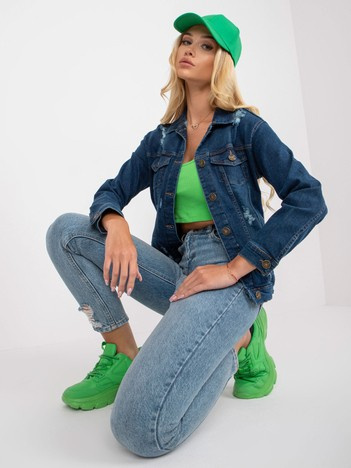 Temno modra ženska jeans jakna z žepi RUE PARIS.