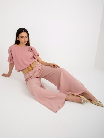 Hurt Jasnoróżowe letnie spodnie z materiału z paskiem