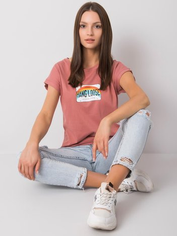 Brudnoróżowy t-shirt z nadrukiem Aloha