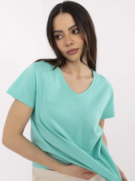 Turkusowy t-shirt o klasycznym kroju BASIC FEEL GOOD