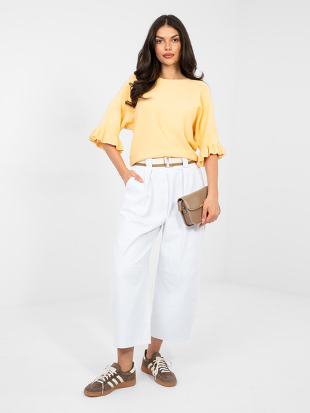 Białe jeansy z materiałowym paskiem RUE PARIS 