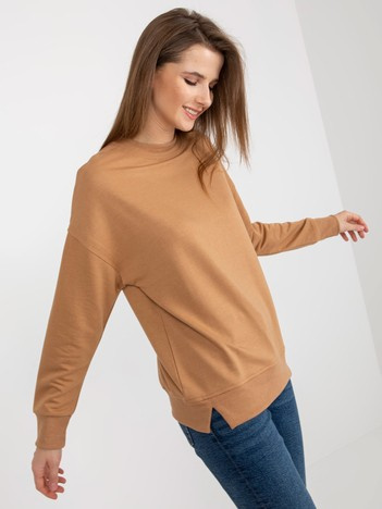 Hurt Camelowa bluza basic bez kaptura z okrągłym dekoltem