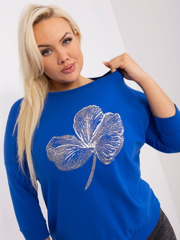 Hurt Kobaltowa damska bluzka plus size z nadrukiem