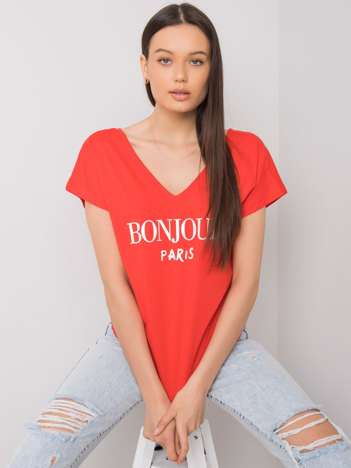 Czerwony t-shirt z nadrukiem Hortense