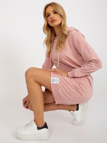 Hurt Jasnoróżowa dresowa sukienka basic z kieszeniami