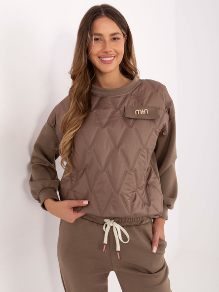 Jasnobrązowy casualowy komplet z odpinaną broszką 