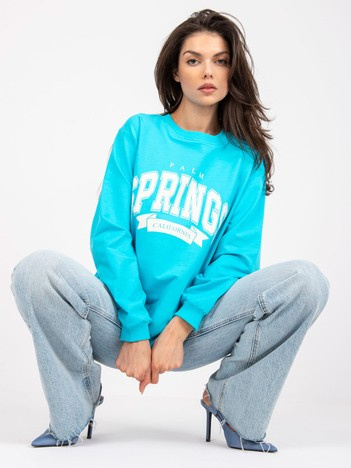 Modra-bela oversize bluza brez kapuce z žepi.