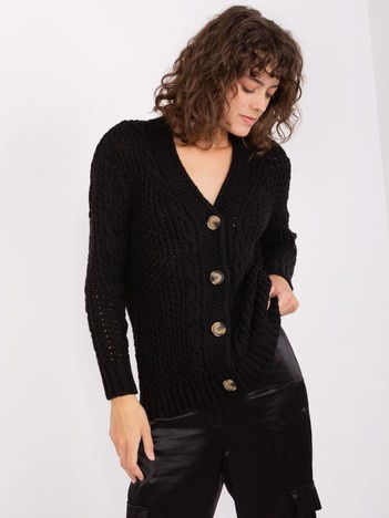 Hurtownia Czarny sweter rozpinany z wełną
