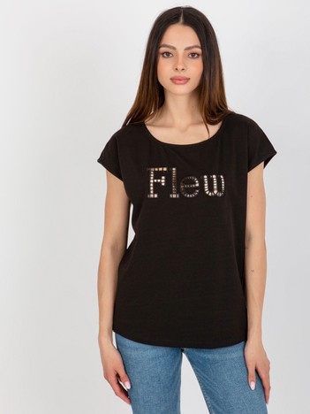 Hurt Czarny damski t-shirt jednokolorowy z napisem 
