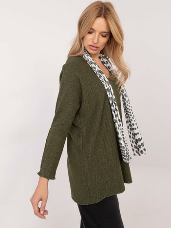 Khaki ženski oversize pulover z bleščečo nitko.