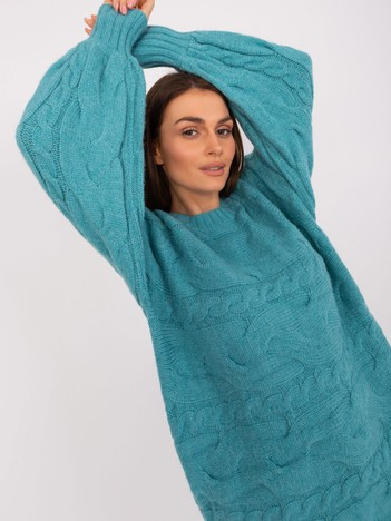 Hurtownia Turkusowa dzianinowa sukienka oversize  