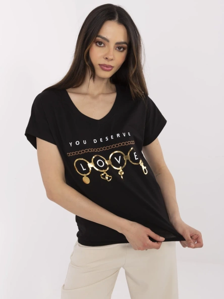 Czarny damski t-shirt z haftem