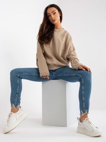 Hurt Beżowa damska bluza basic bez kaptura RUE PARIS
