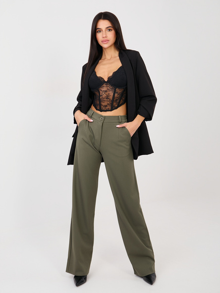 Khaki eleganckie spodnie z wysokim stanem 