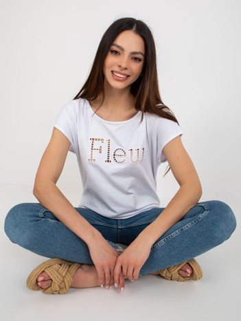 Hurt Biały damski t-shirt jednokolorowy z wycięciami