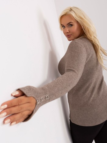 Hurt Ciemnobeżowy sweter plus size z ozdobnymi guzikami