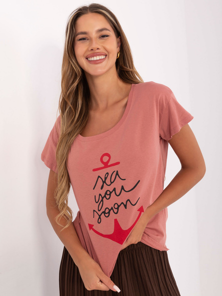 Brudnoróżowy damski t-shirt z bawełny Silva