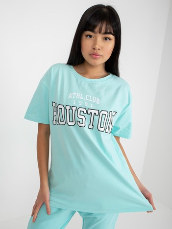 Hurtownia online Miętowy luźny t-shirt z nadrukiem 