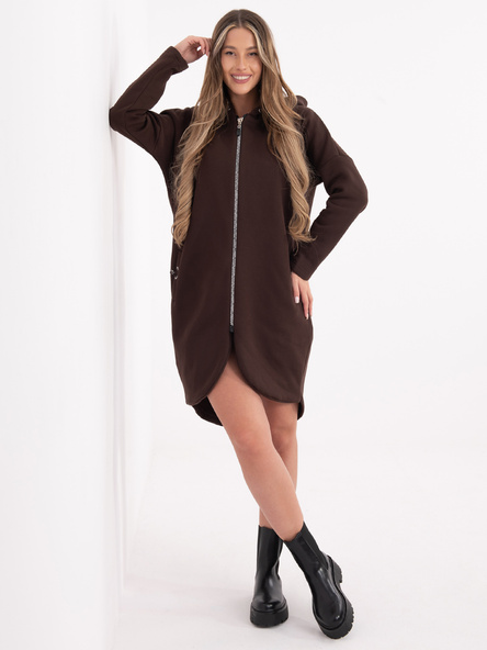 Czekoladowa ocieplana bluza basic z suwakiem RUE PARIS 